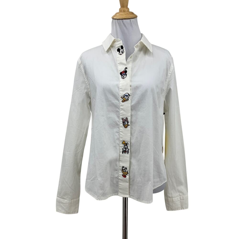 Disney Forever 21 Shirt Womens M Medium White Embroidered Characters Button Up